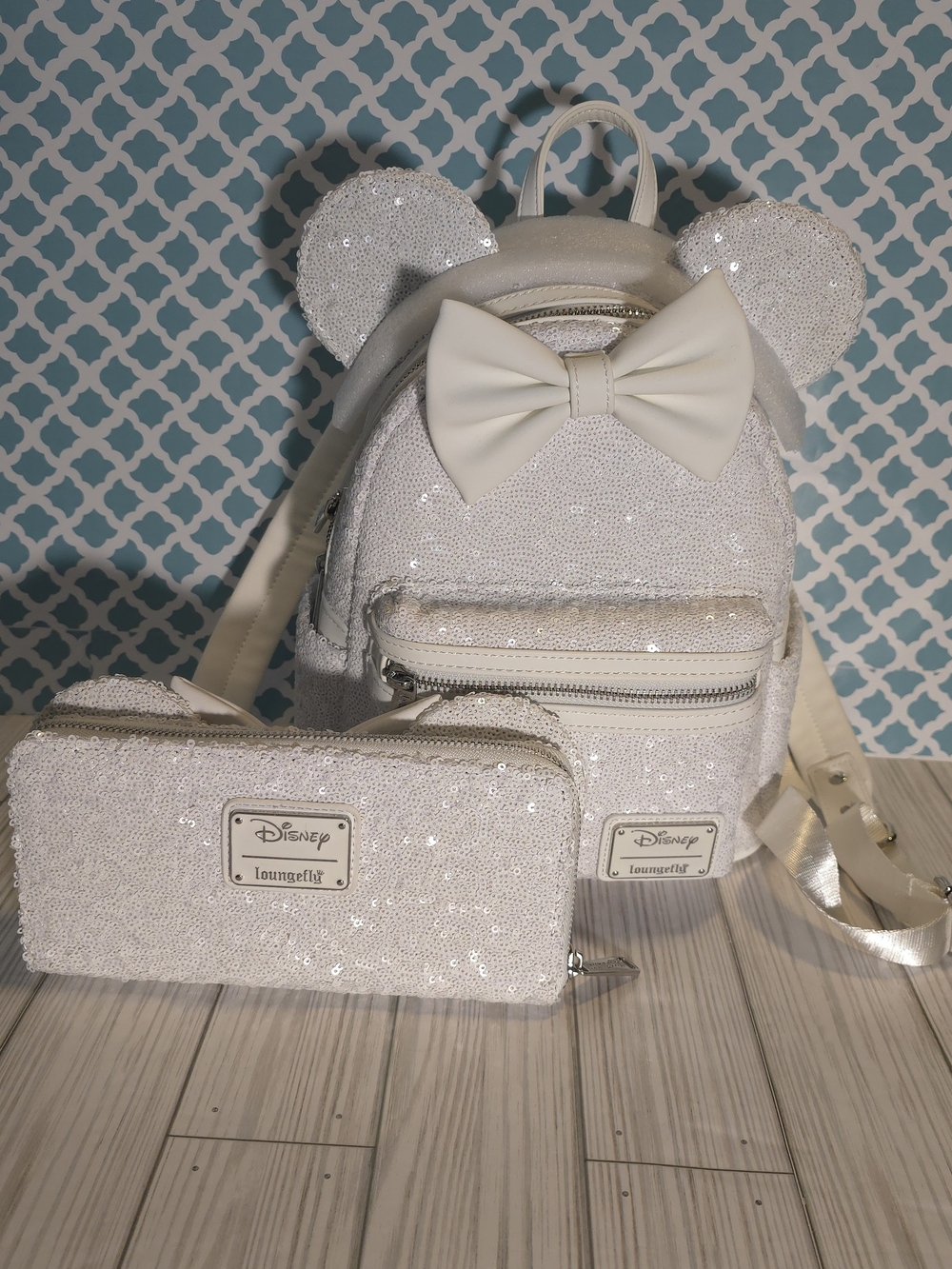 Loungefly Kids Sequin Mini Backpack and Wallet Set - White